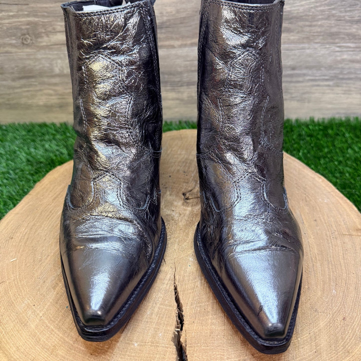 Sam Edelman Women - Size 9 - Metallic Silver Faux Leather Ankle Boots