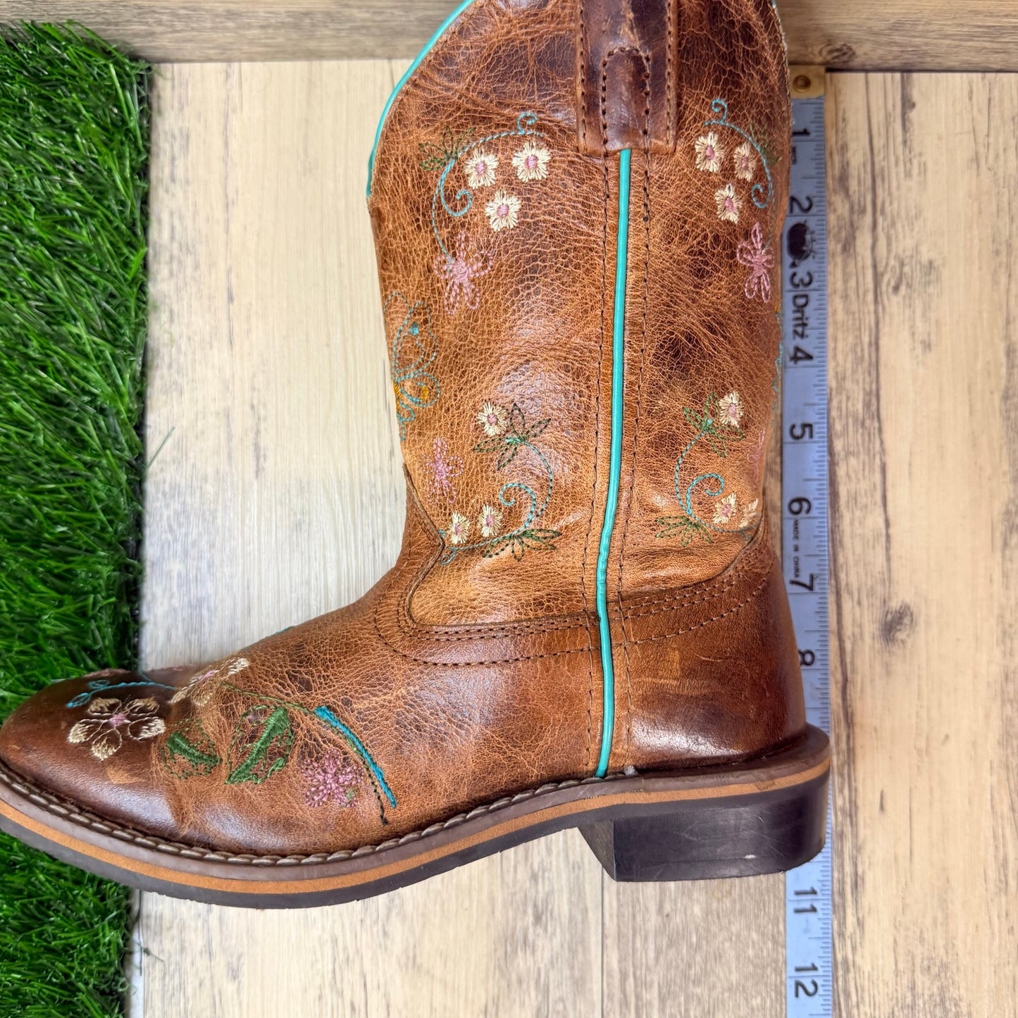 Smoky Mountain Youth - Size 2R - Tan Floral Square Toe Cowboy Boots 3841C
