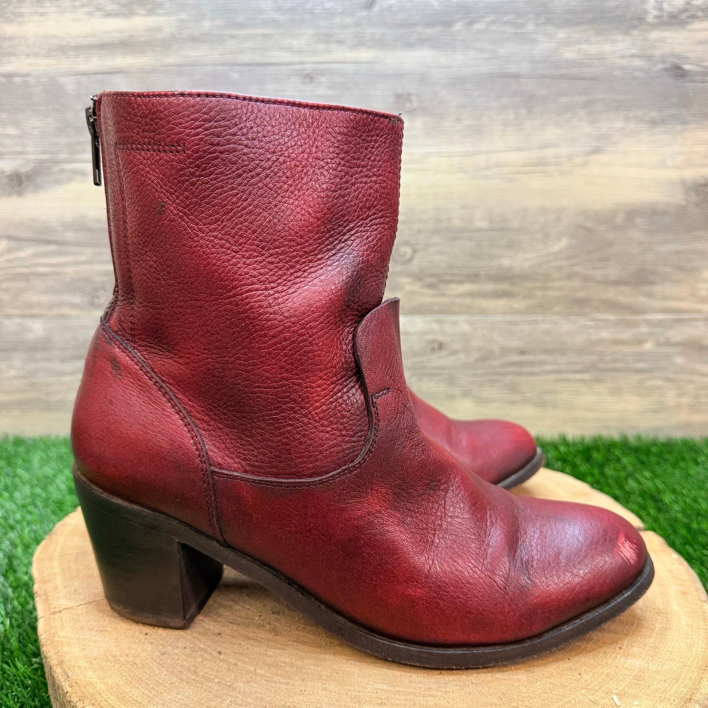 Dolce Vita Women - Size 9 - Distressed Red Ankle Dual Zipper Boots