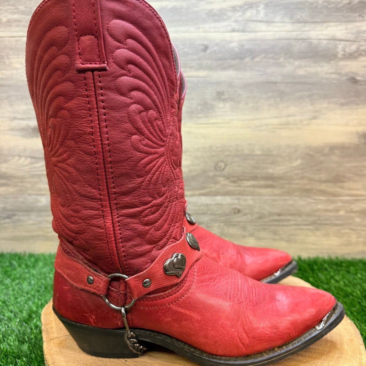 Masterson Women - Size 8M - Red Heart Harness Western Cowboy Boots Style RB7483