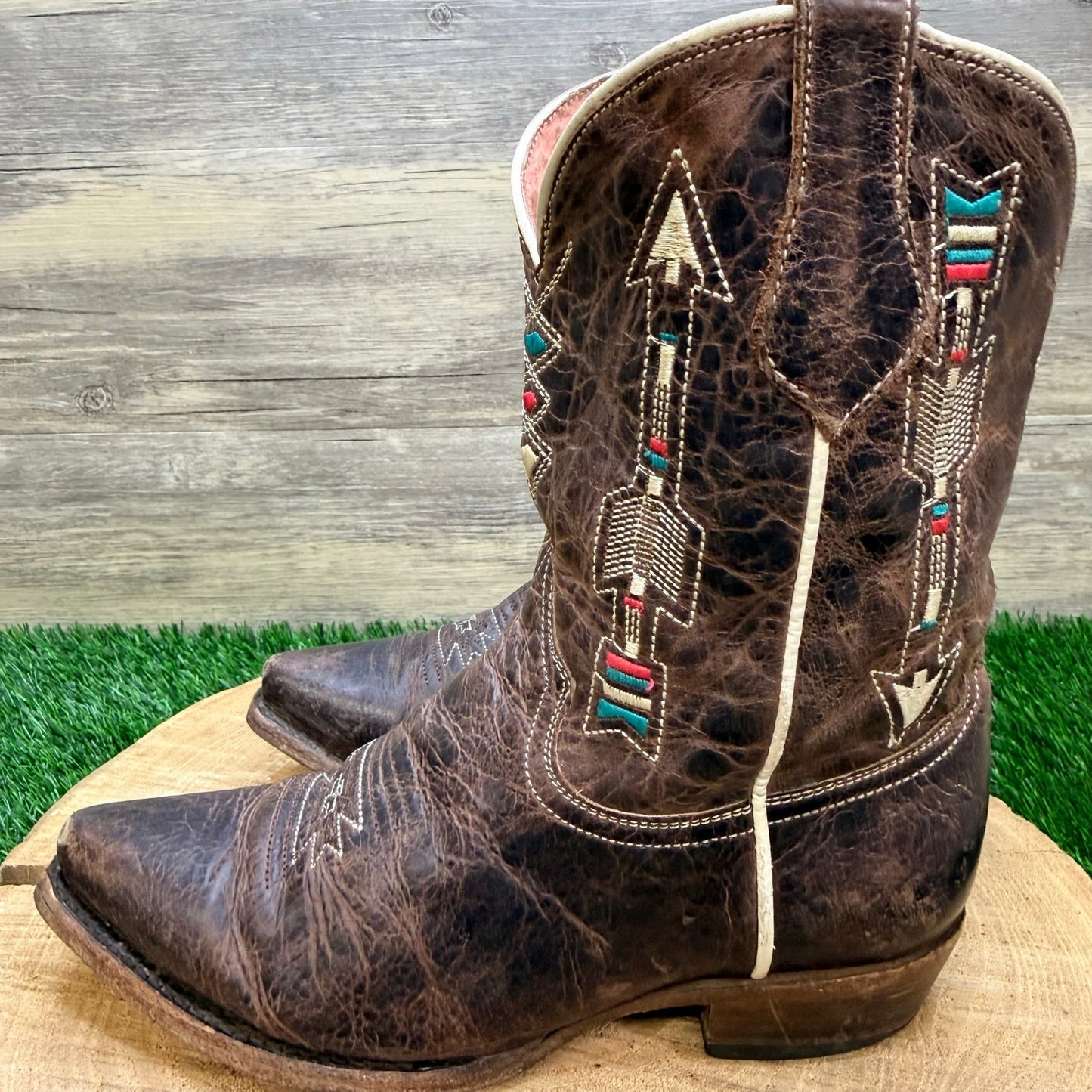 Roper Youth - Size 3 - Dark Brown Native Cowboy Boots 7622