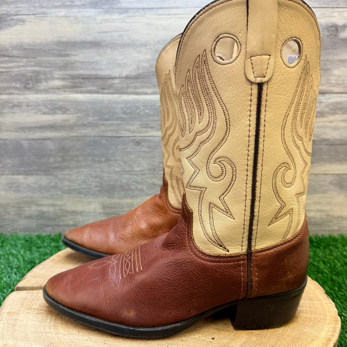 Pocono Western Youth - Size 4.5 - Tan / Cream Cowboy Boots V-1823