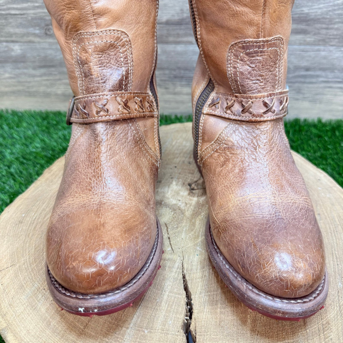 Bed Stu Women - Size 7.5 - Tan Cobbler Series Riding Dual Zipper Boots
