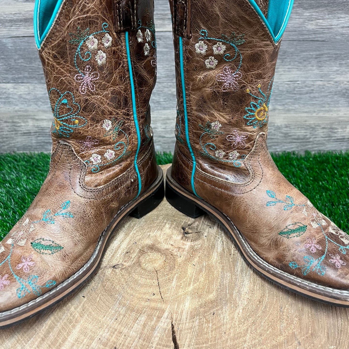 Smoky Mountain Youth - Size 13.5 - Tan Floral Square Toe Cowboy Boots 3841C