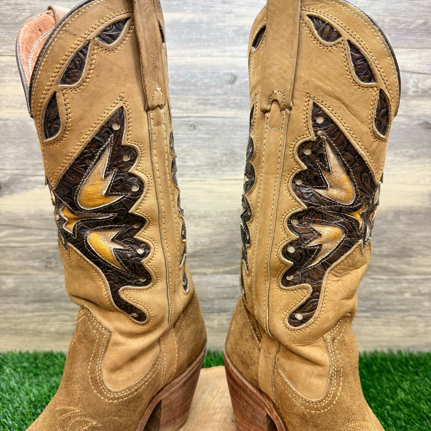 Miss Capezio Women - Size 6.5M - Tan Butterfly Western Cowboy Boots L486