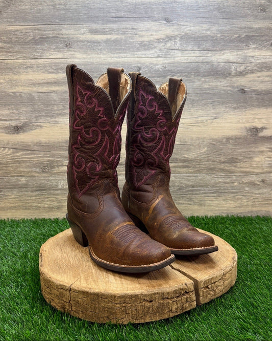 Ariat Women - Size 6B - Brown/Pink Round Up Cowboy Boots Style 10014172