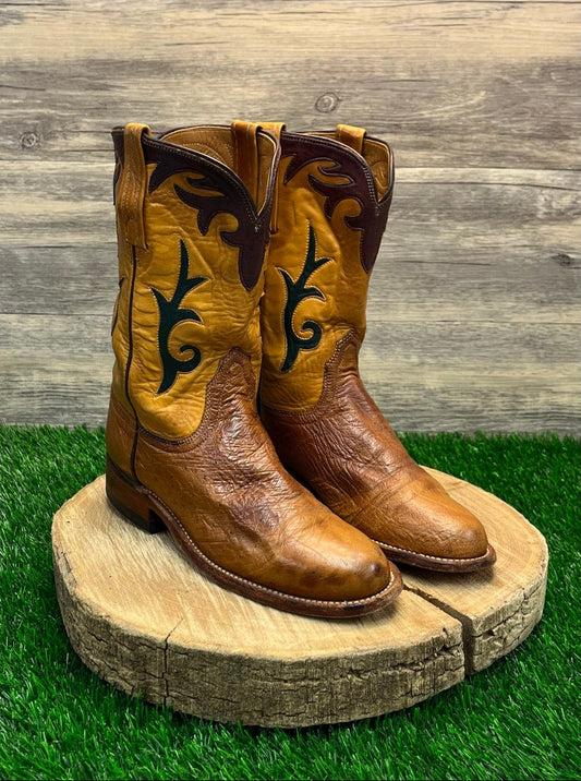 Lucchese 2000 Women - Size 6.5B - Cognac/Green Smooth Ostrich Cowboy Boots 79039