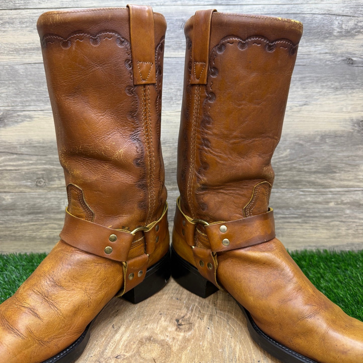 Acme Men - Size 10D - Vintage Tan Harness Square Toe Western Cowboy Boots 18068