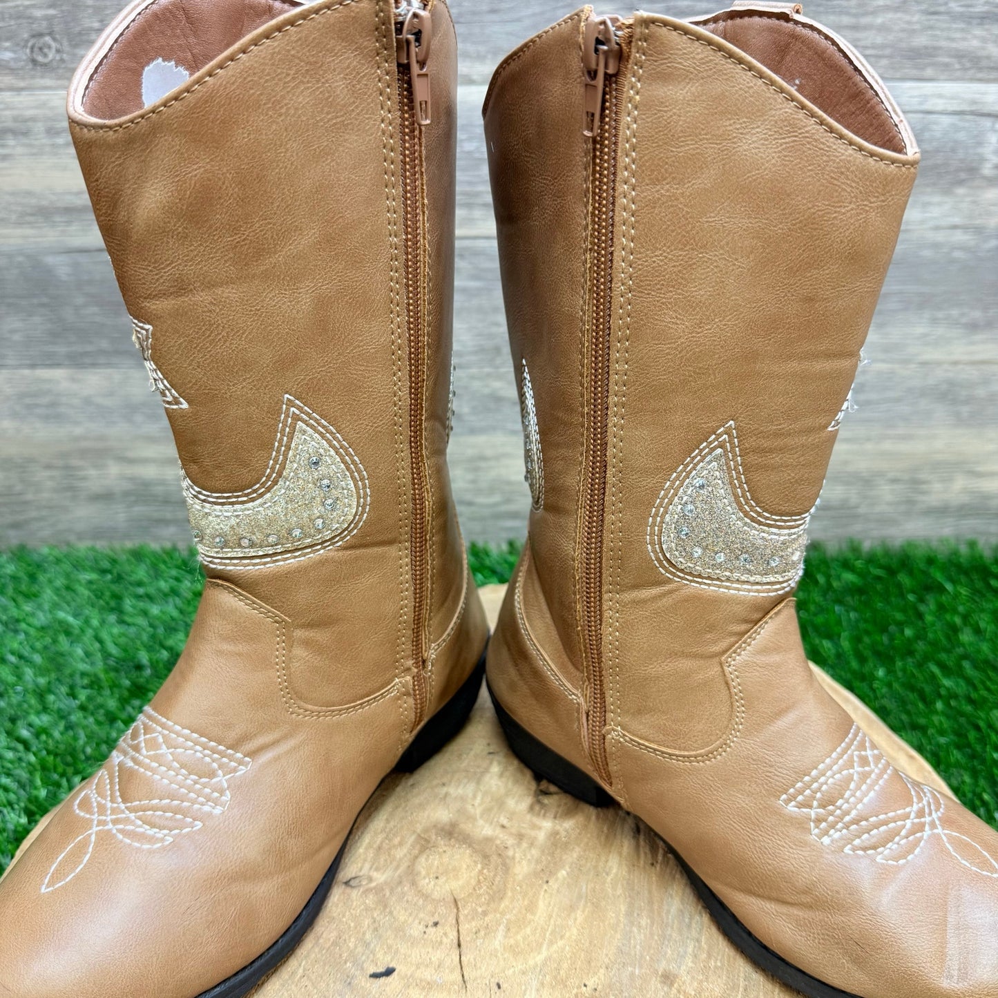 Kensie Girl Youth - Size 2 - Brown Faux Leather Cowboy Boots KG87161