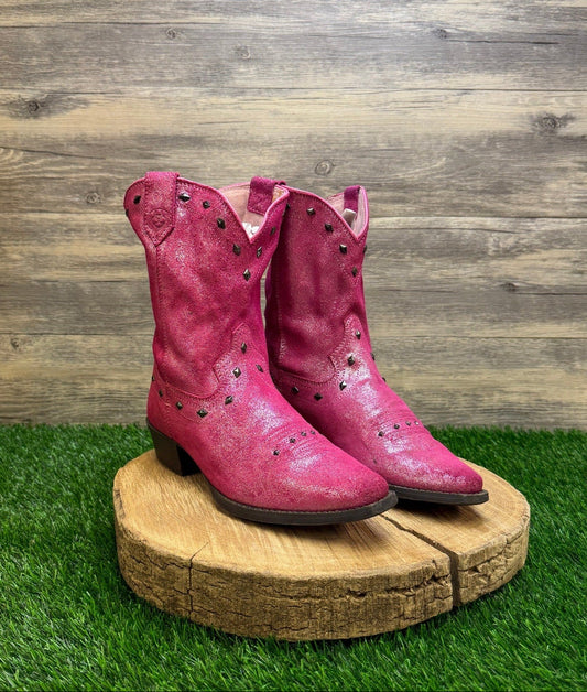 Ariat Youth - Size 6 - Pink Studded Snip Toe Cowboy Boots Style 10012798