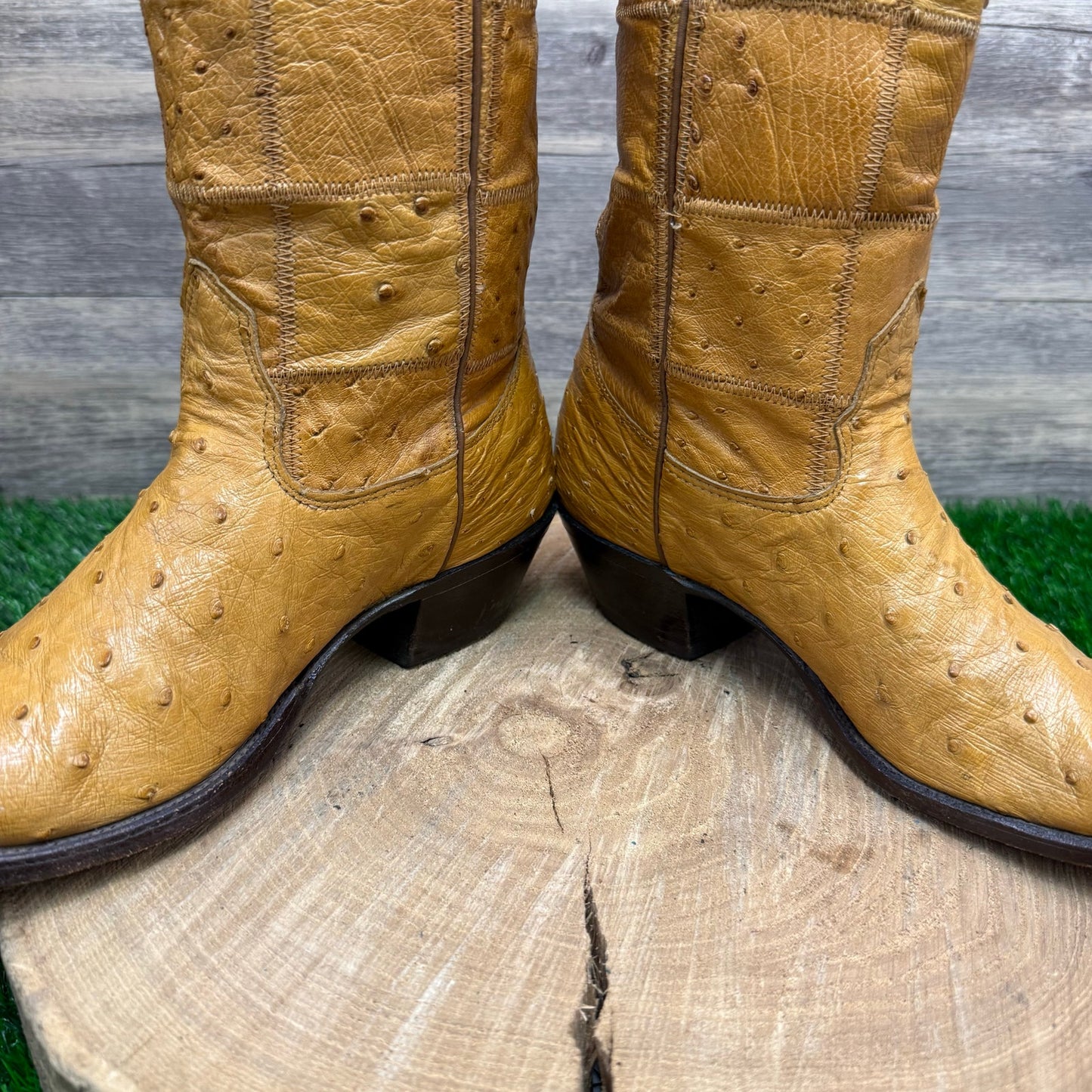 Nocona Women - Size 6.5B - Camel Color Patchwork Ostrich Cowboy Boots 47941