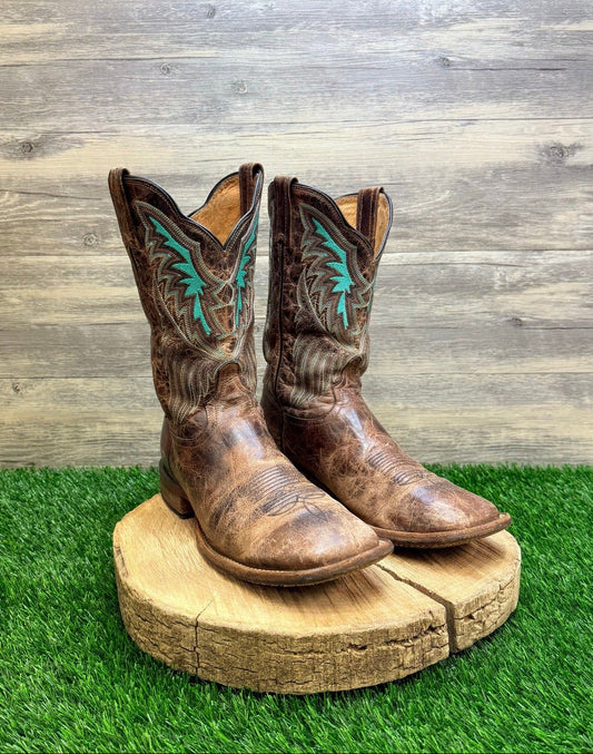 Tony Lama Men - Size 9.5D - Brown / Turquoise Iron San Saba Cowboy Boots C2823