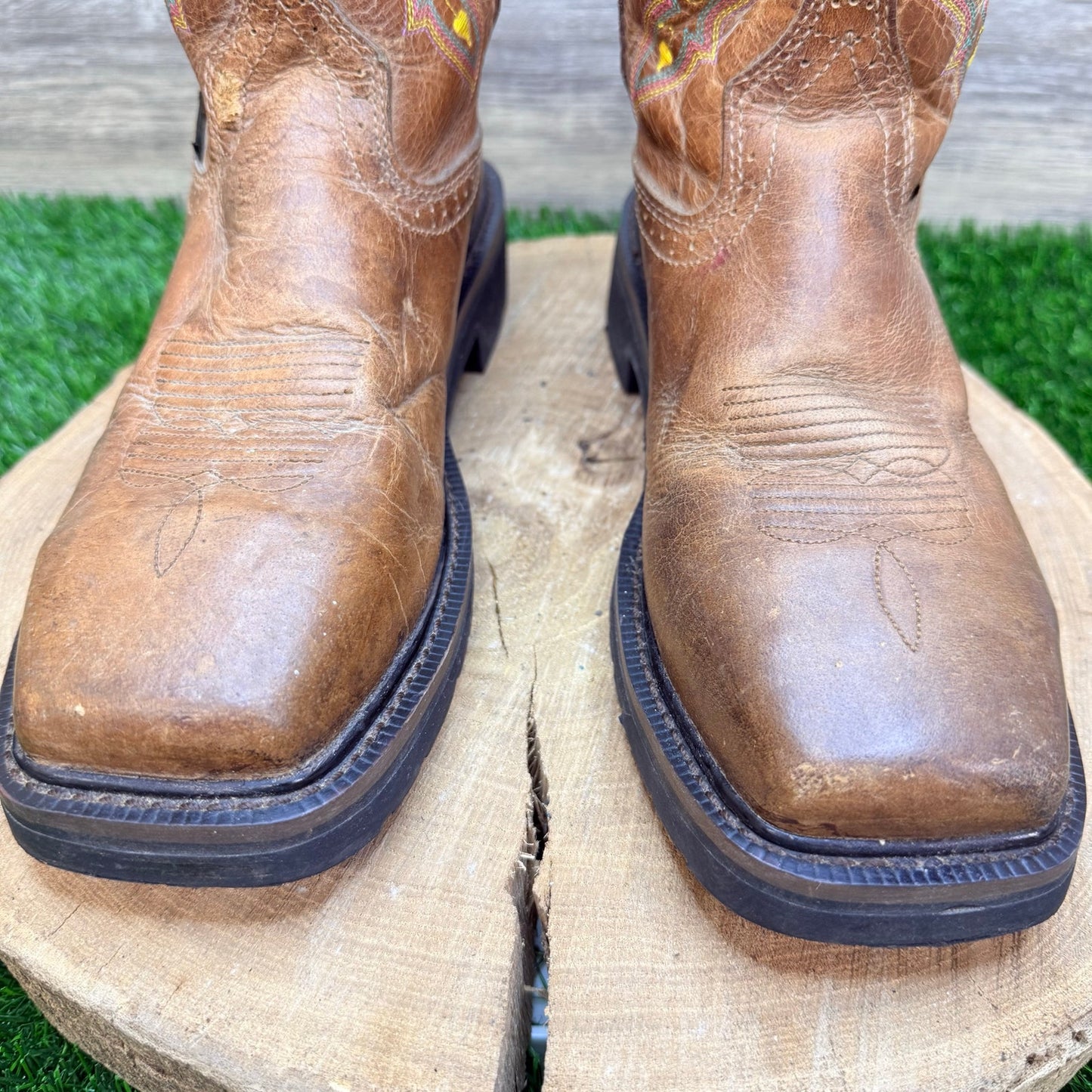 Justin Women - Size 7.5B - Tan Steel Square Toe Cowboy Boots WKL4664