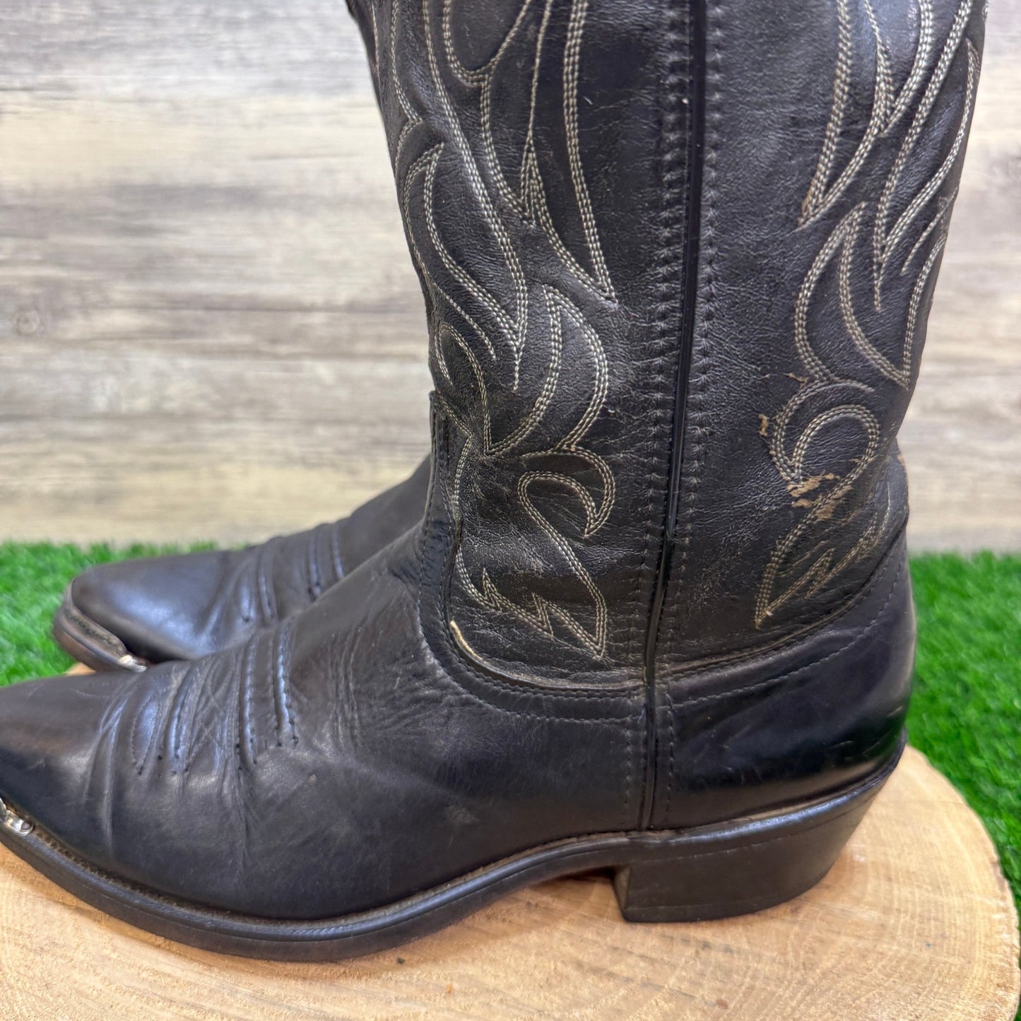 Laredo Men - Size 8.5D - Vintage Black Toe Plate Western Cowboy Boots 68137