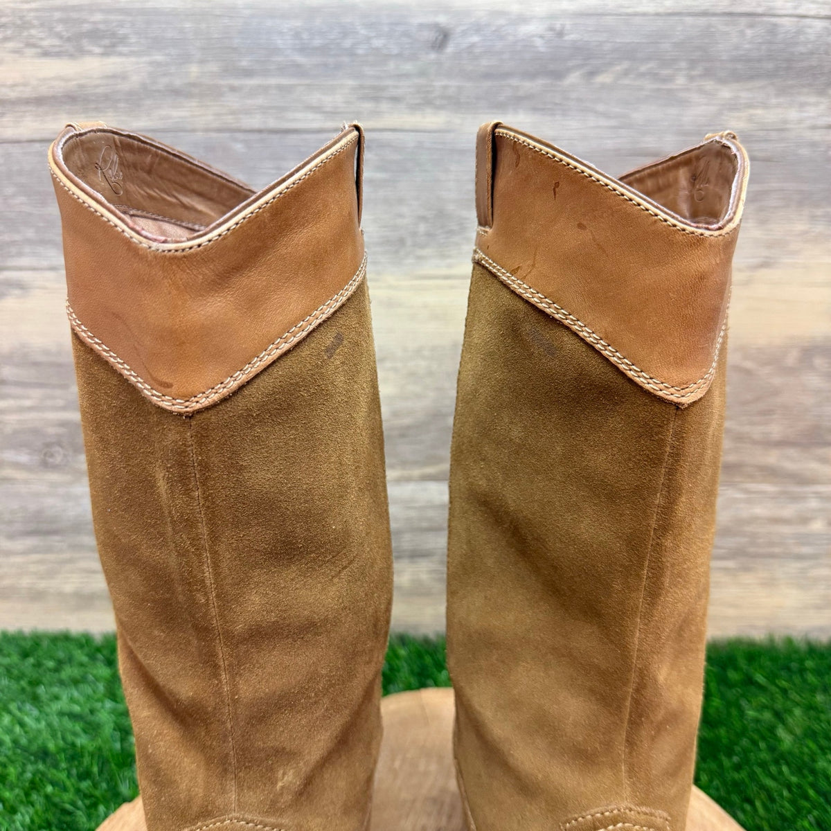 Reba Women - Size 6.5M - Khaki Suede Western Cowboy Boots Rodeo