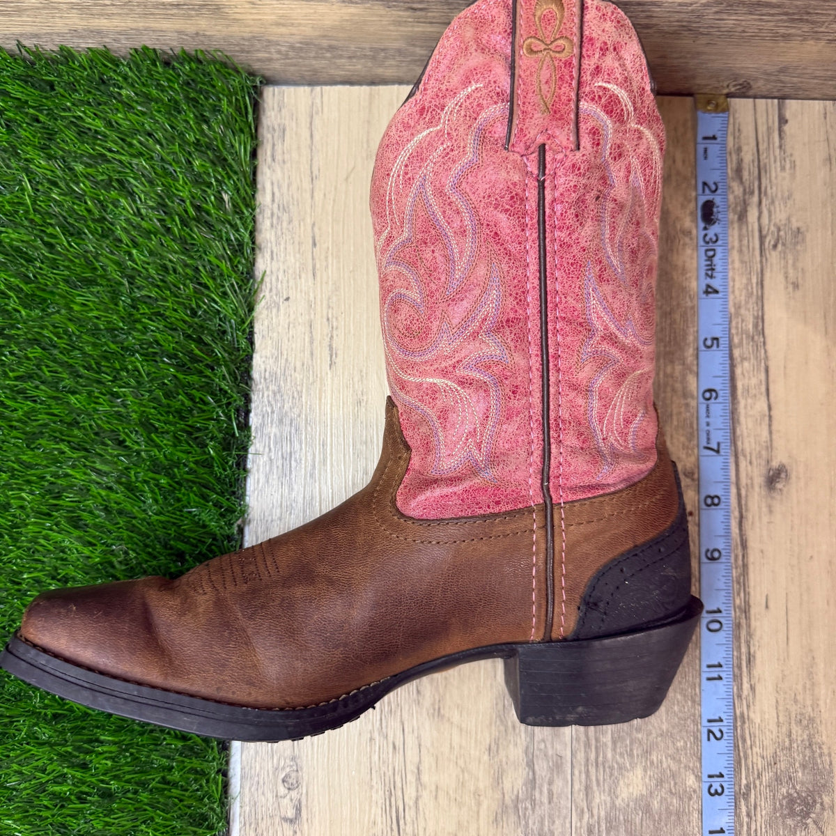 Tony Lama Women - Size 7.5B - Brown/Red Square Toe Cowboy Boots ST1006N