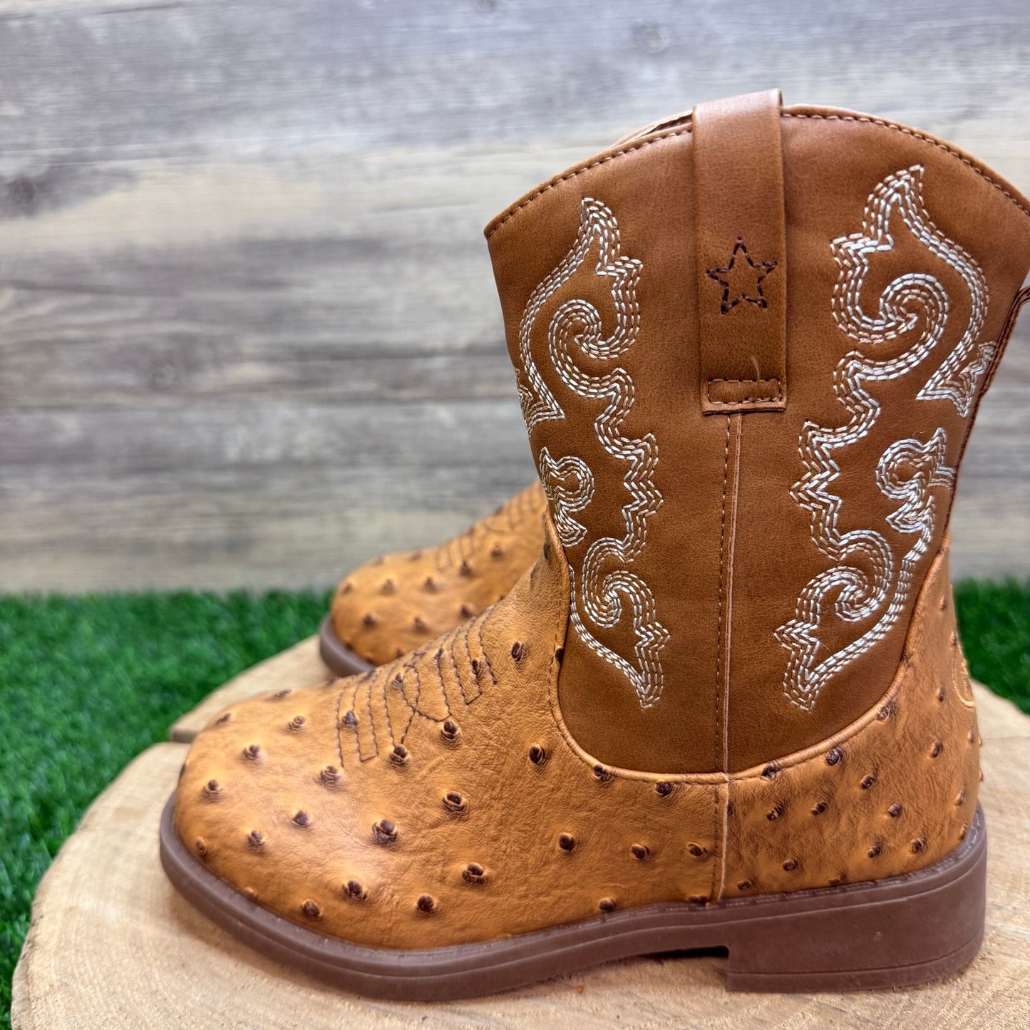 NEW Pawz Youth - Size 3 - Brown Faux Ostrich Western Cowboy Boots