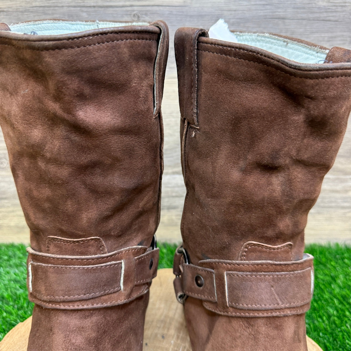Kenneth Cole Men - Size 8 - Chocolate Suede Harness Square Toe Moto Boots M60903