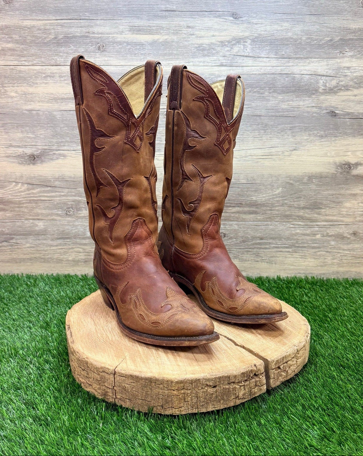 Boulet Women - Size 6.5C - Two Tone Brown Flame Western Cowboy Boots 0157