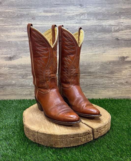 Acme Men - Size 6.5C - Vintage Brown/Cream Western Cowboy Boots Style 40375