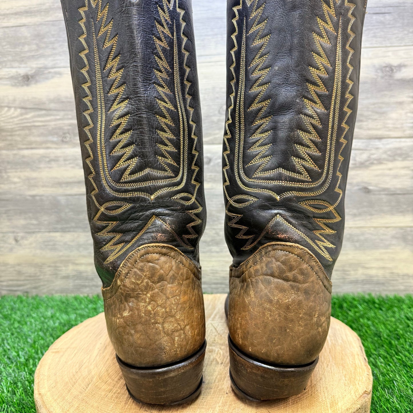 Tony Lama Men - Size 9D -  Vintage Brown  / Black Cowboy Boots 6442