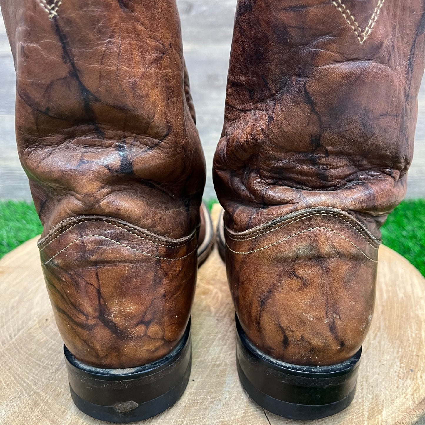 Justin Men - Size 8B - Vintage Marbled Brown Roper Cowboy Boots Style L3163