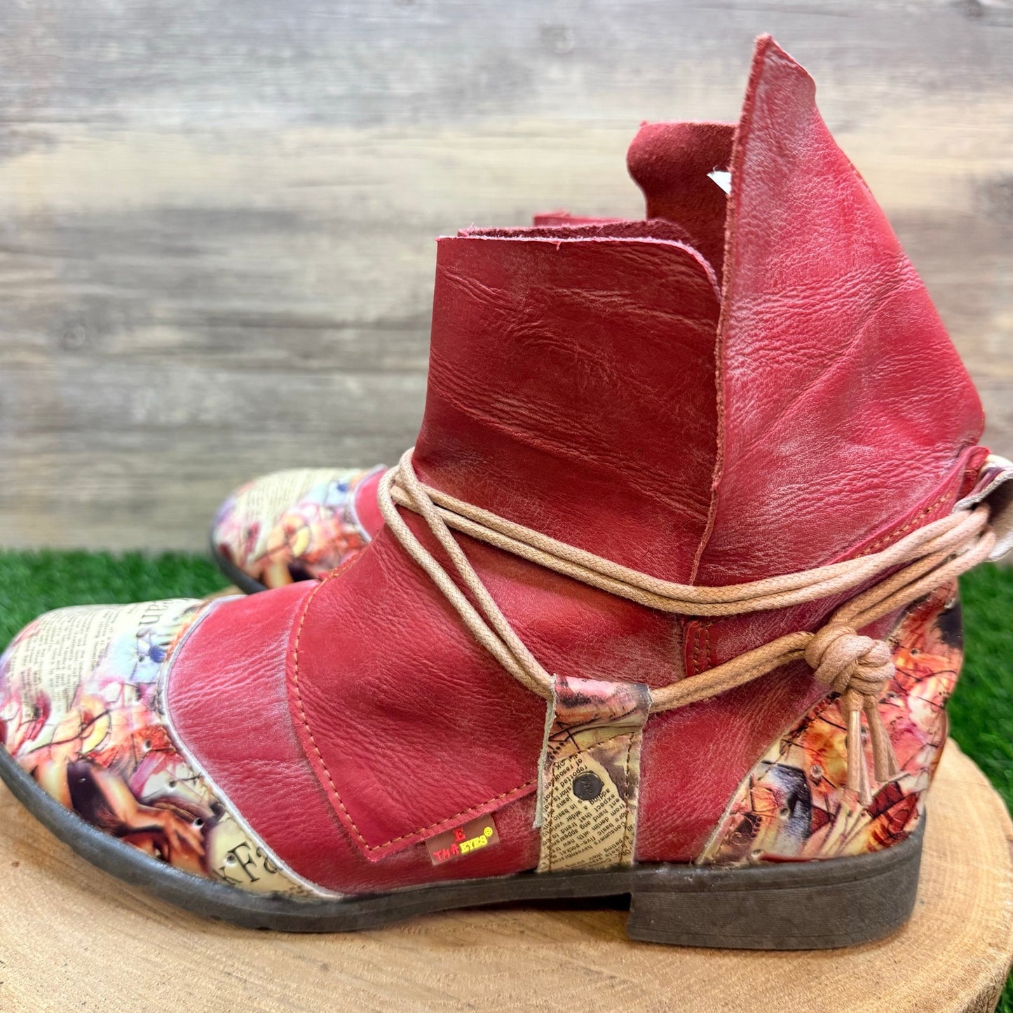 TMA Eyes Women - Size 9.5 - BOHO Newspaper Print Ankle Boots