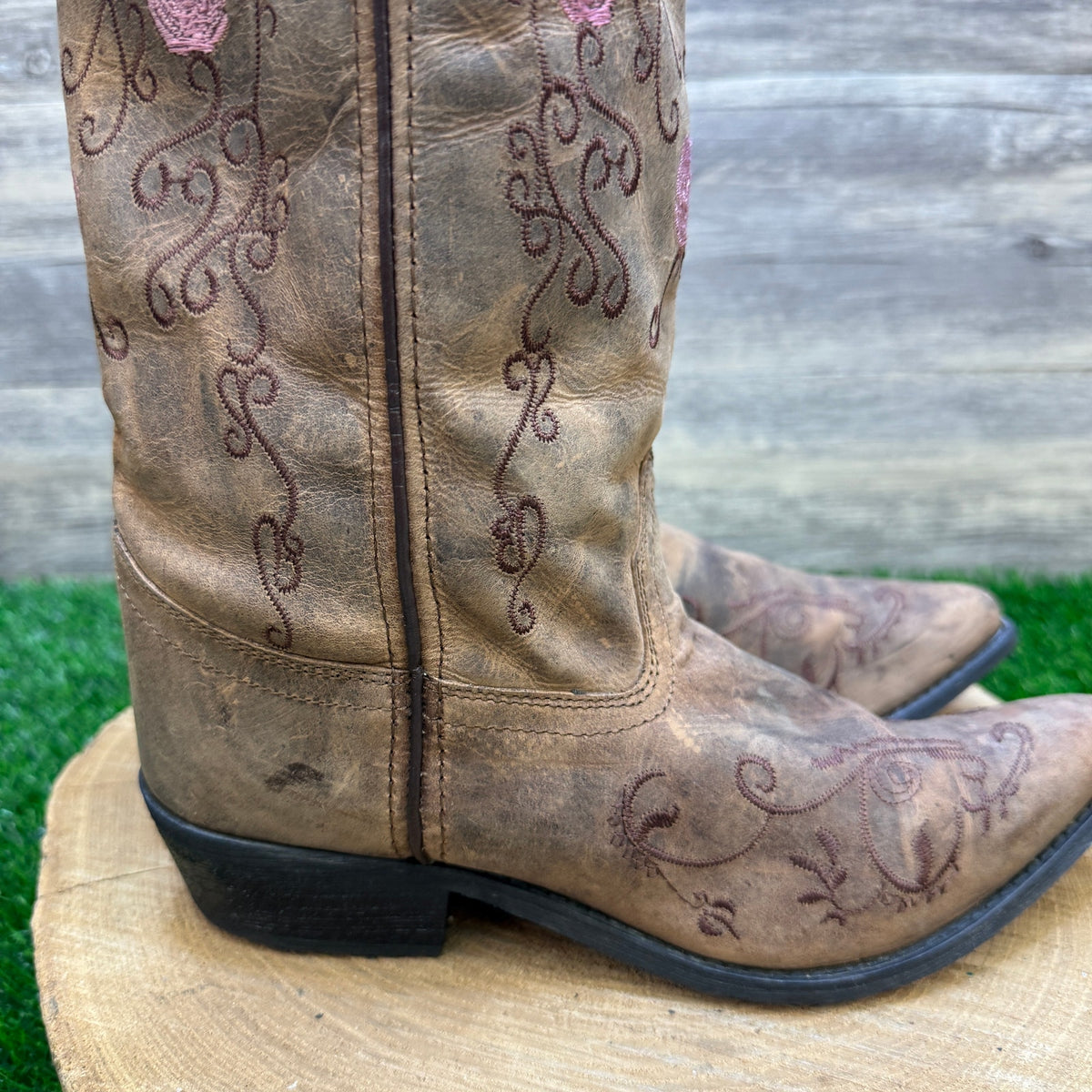 Smoky Mountain Youth - Size 7R - Brown/Pink Floral Cowboy Boots Style 3771Y