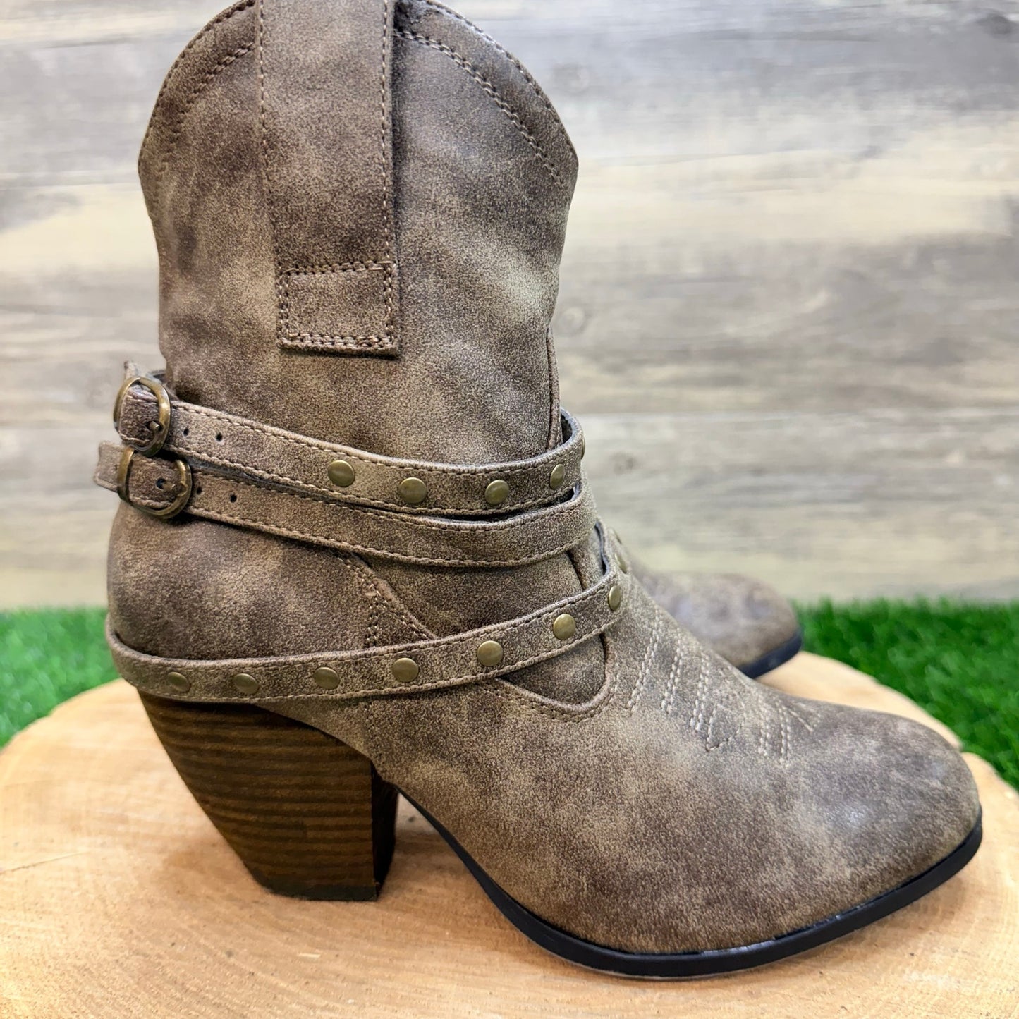 Cato Women - Size 7 - Brown Buckle Zipper Ankle Faux Leather Boots