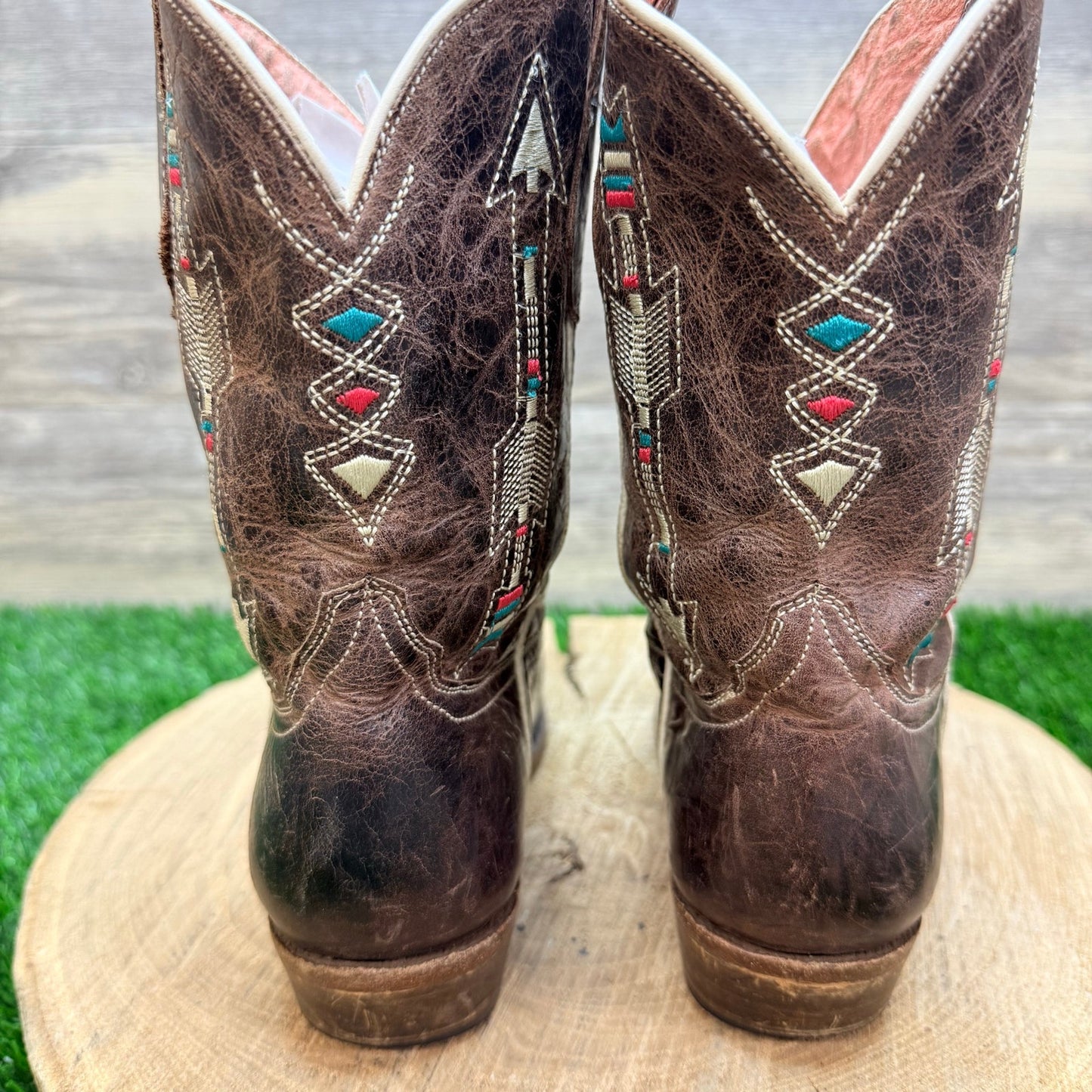 Roper Youth - Size 3 - Dark Brown Native Cowboy Boots 7622