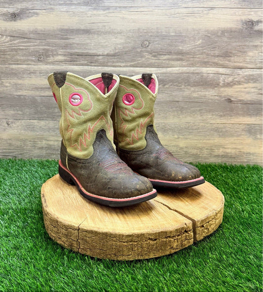 Ariat Youth - Size 4.5 - Distressed Black / Tan Round Cowboy Boots 10012799