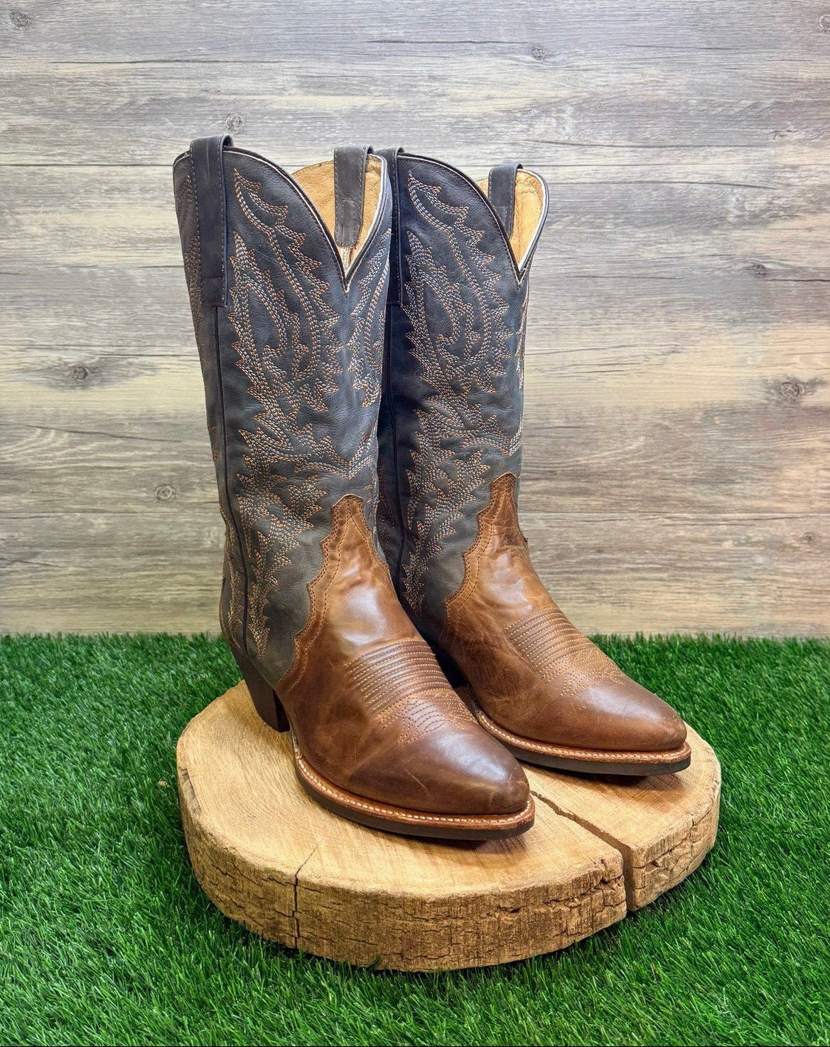 JB Dillon Men - Size 9EE - Brown / Green-Blue Western Cowboy Boots JB1200