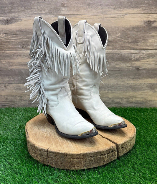 Capezio Women - Size 5M - Vintage White Fringe Toe Plate Cowboy Boots L699