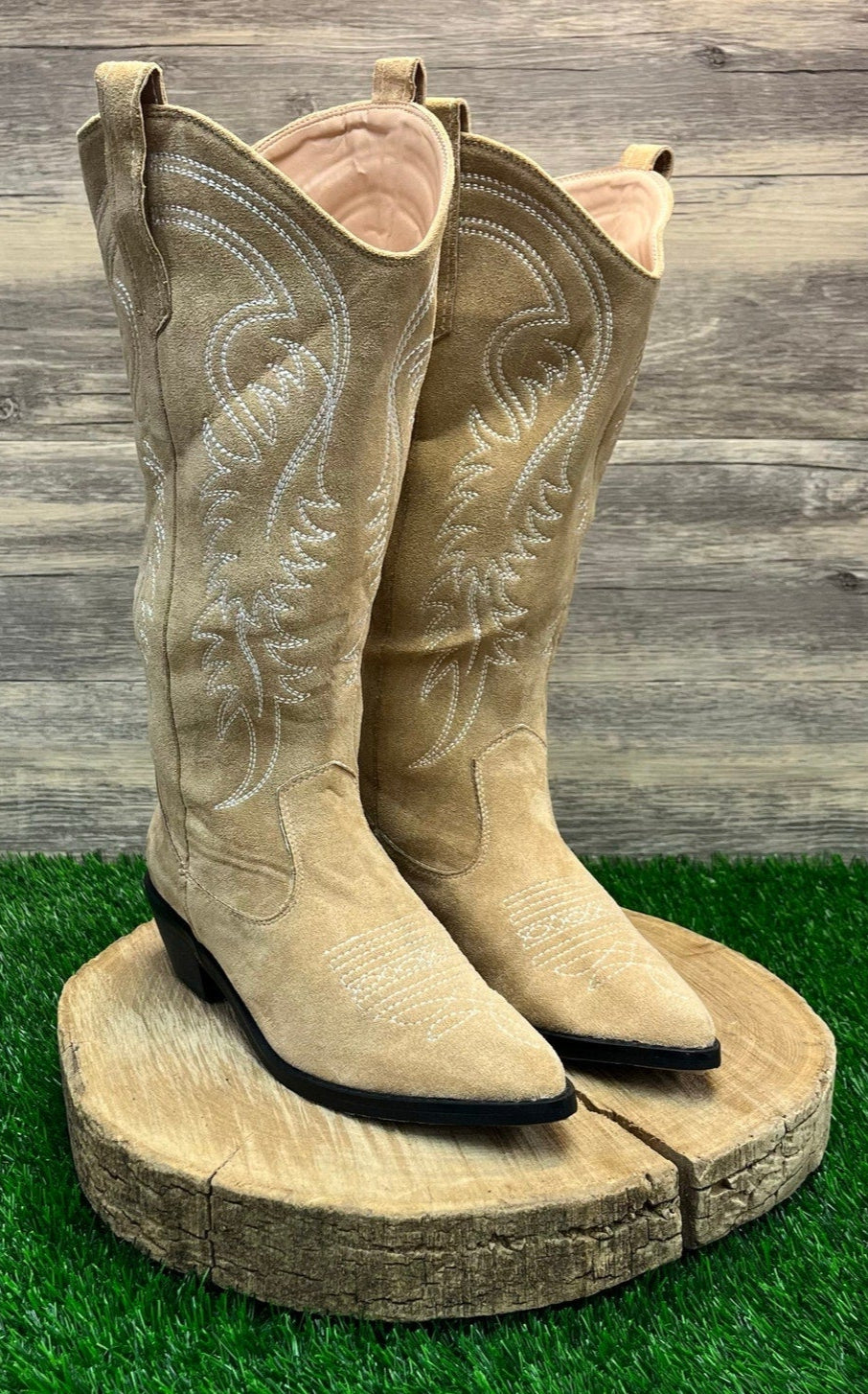 Unknown Women - Size 6.5 - Tan Faux Suede Zipper Boots