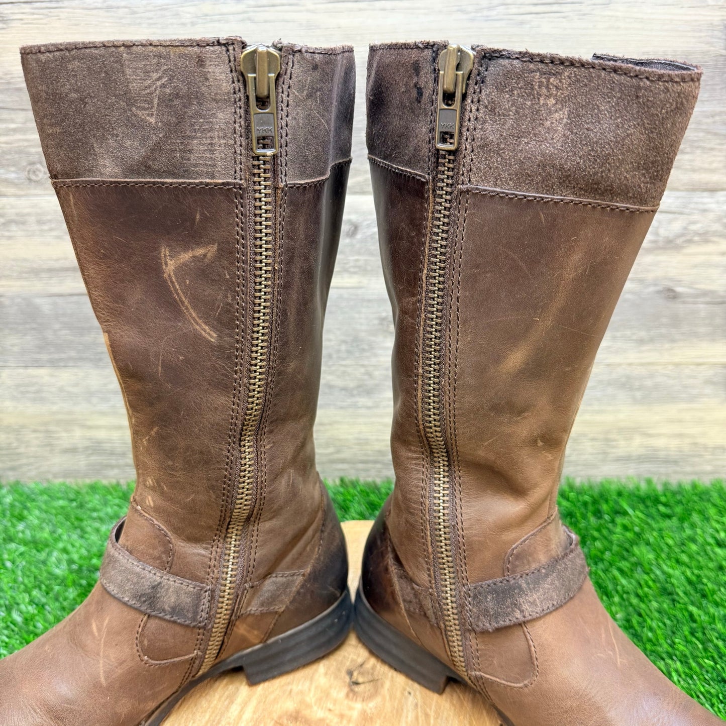 Born Women - Size 7M - Brown Strappy Zipper Boots D70223