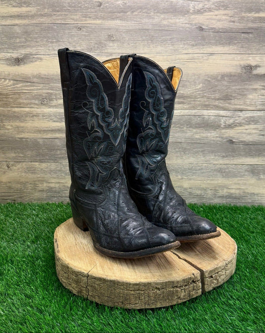 Botas ORC Men - Size 11.5D - Black Ostrich Patchwork Cowboy Boots