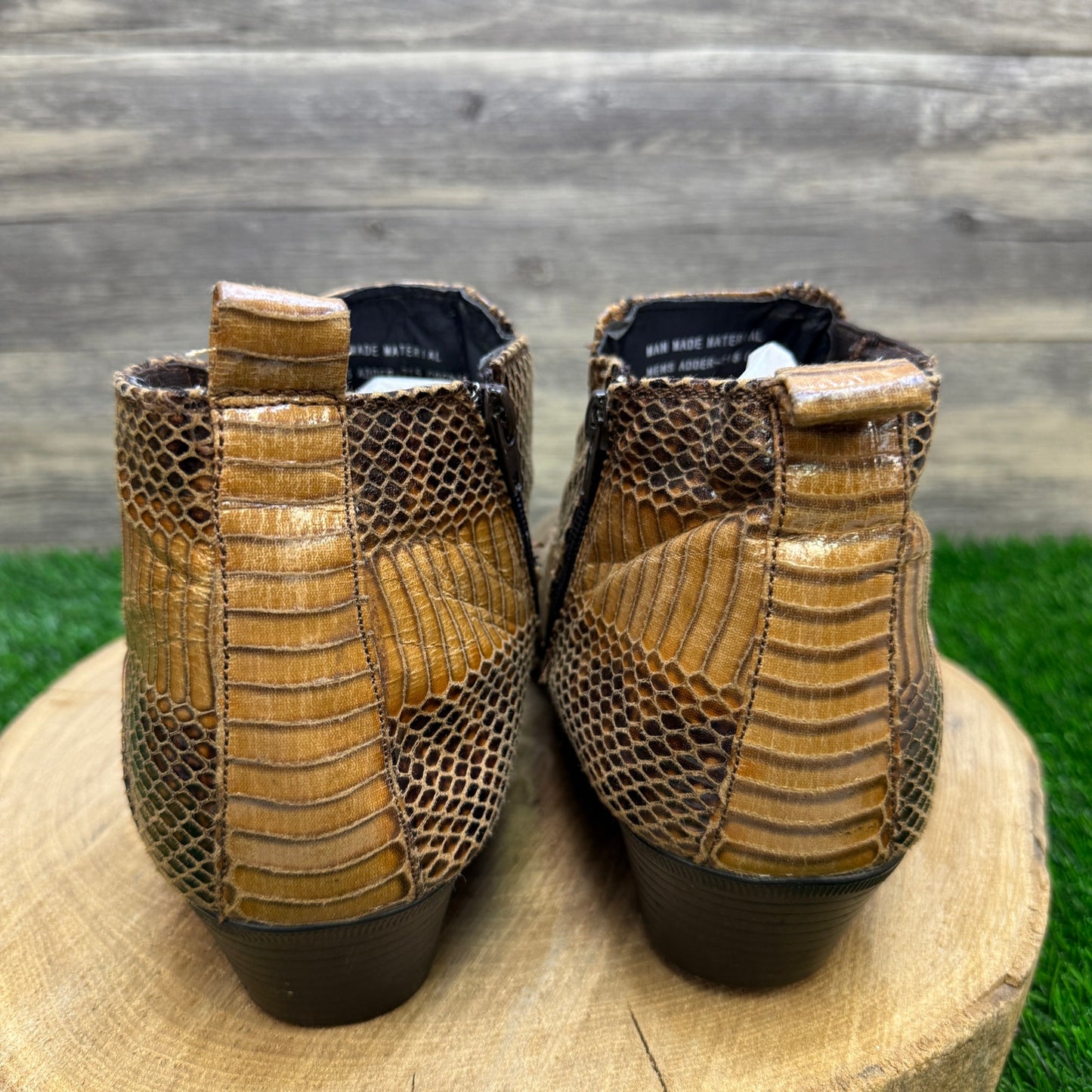 Bolano Men - Size 12 - Cognac Snake Print Ankle Zipper Boots Style Adder