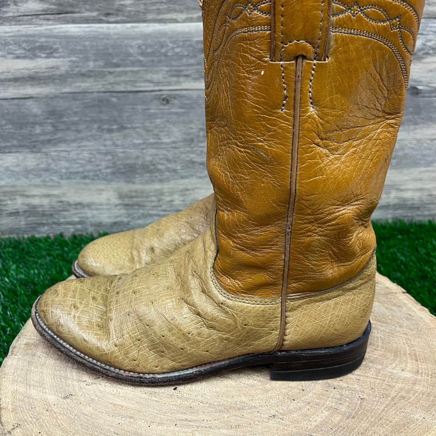 Justin Women - Size 5.5B - Vintage Cognac Smooth Ostrich Cowboy Boots L3022