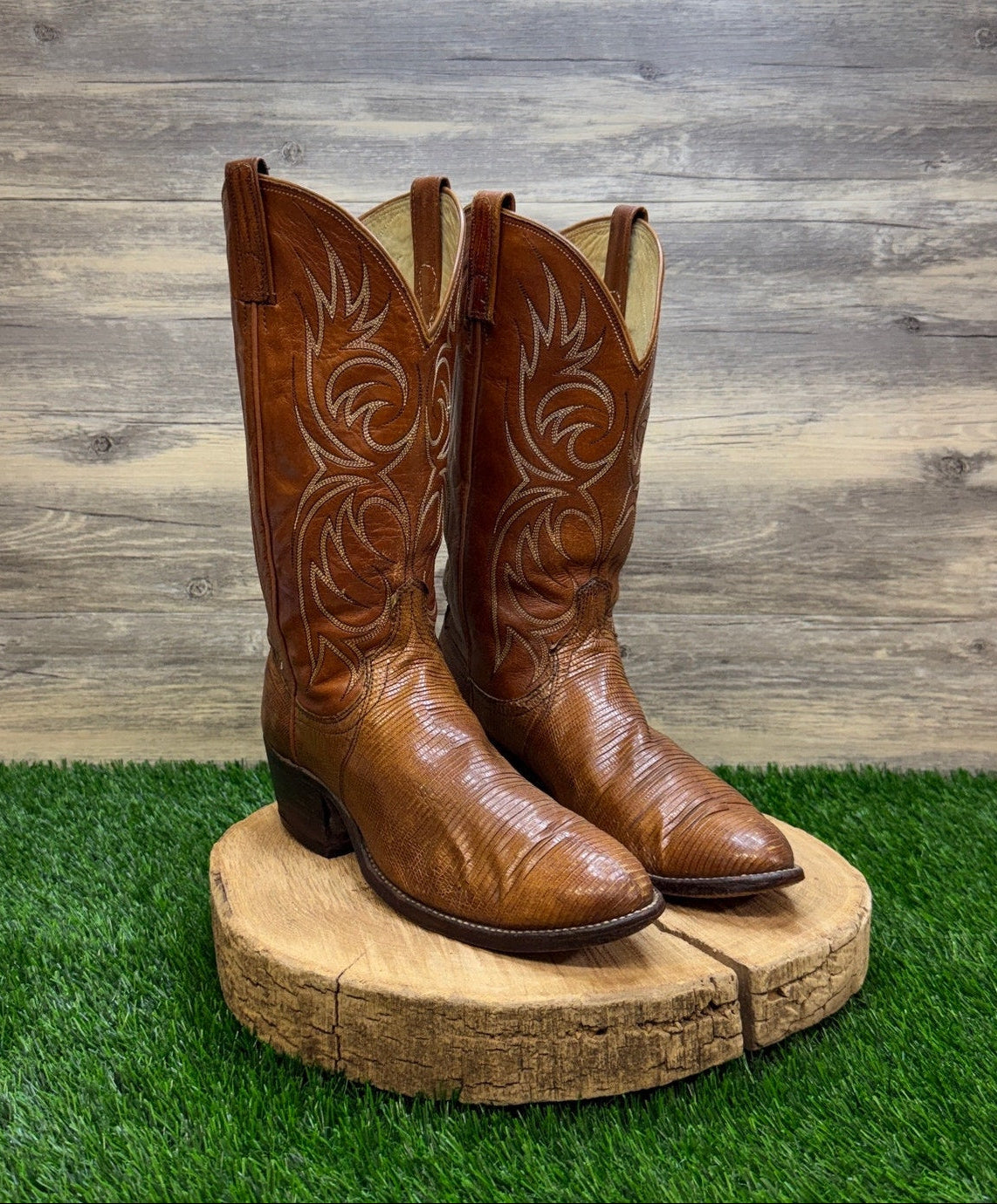 Dan Post Men - Size 9D - Vintage Golden Sand Lizard Western Cowboy Boots 77134
