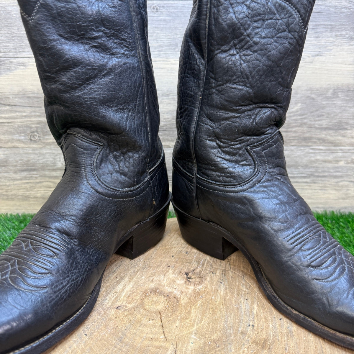 Justin Men - Size 8.5D - Vintage Black Bull Shoulder Western Cowboy Boots V5460