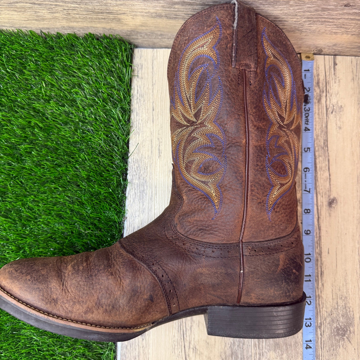 Justin Men - Size 10.5D - Brown/Blue Stampede Western Cowboy Boots Style 7200