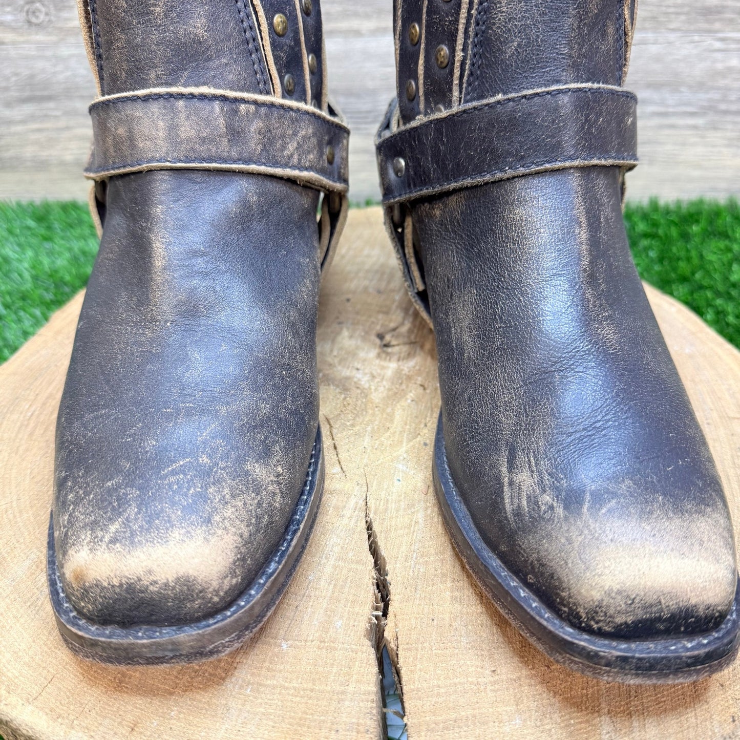 Corral Women - Size 9M - Distressed Black Studded Strap Ankle Boots P5038