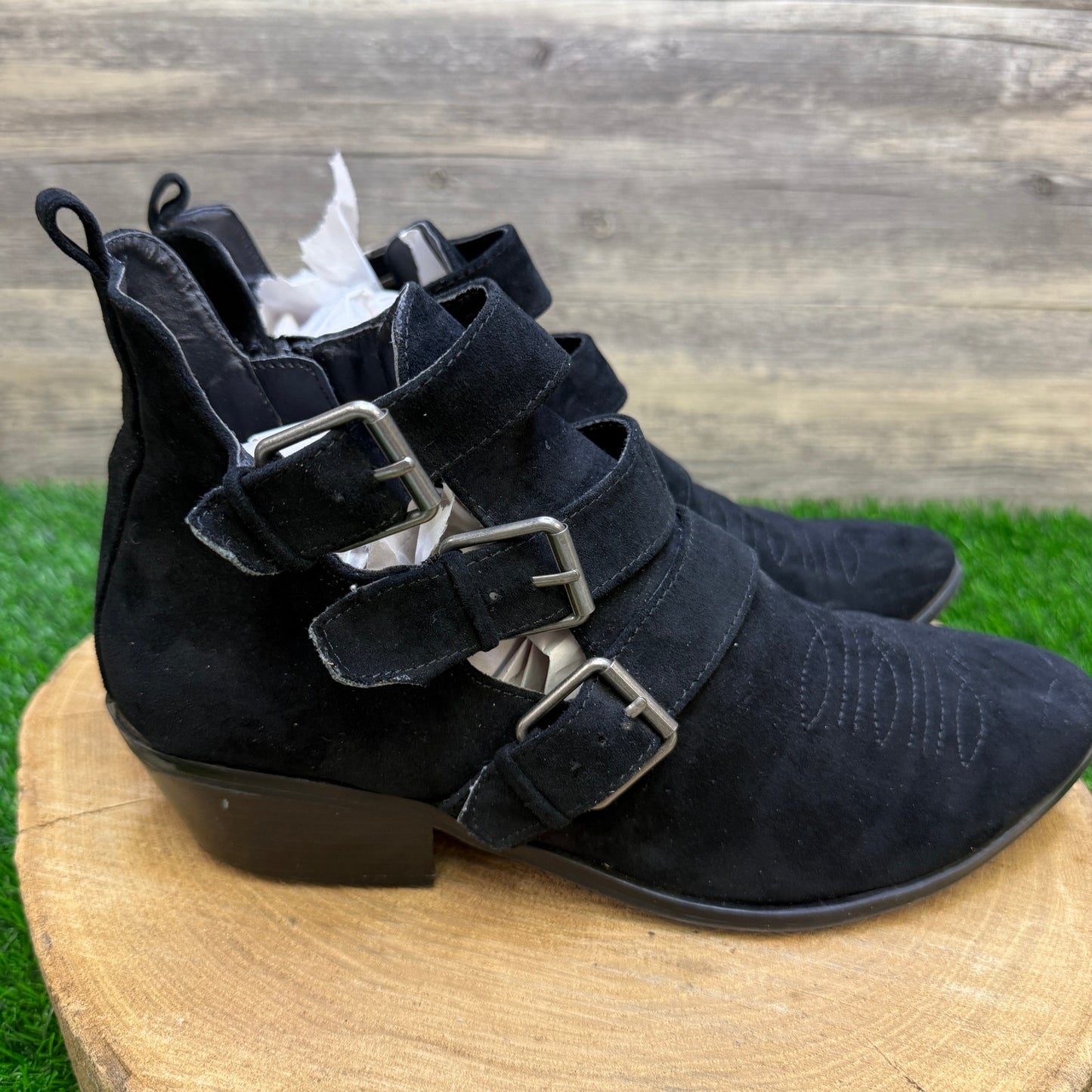 Universal Thread Women - Size 10 - Black Faux Suede Ankle Buckle Boots