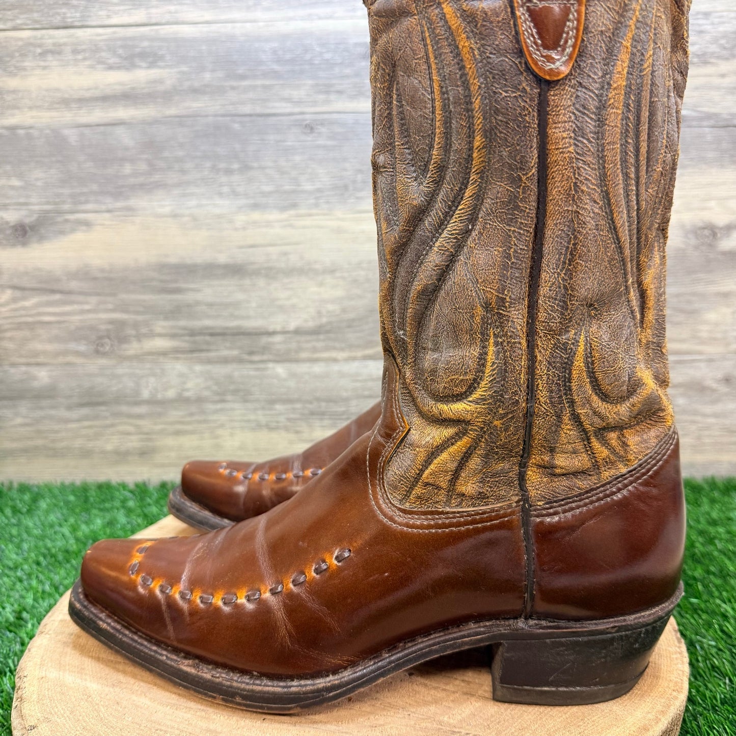 Unknown Men - Size 10D - Vintage Brown Whipstitch Cowboy Boots