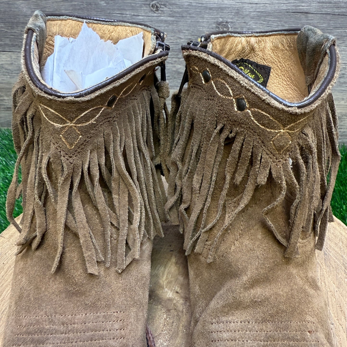 JB Dillon Women - Size 6.5B - Tan Suede Fringe Ankle Cowboy Boots JBW2242