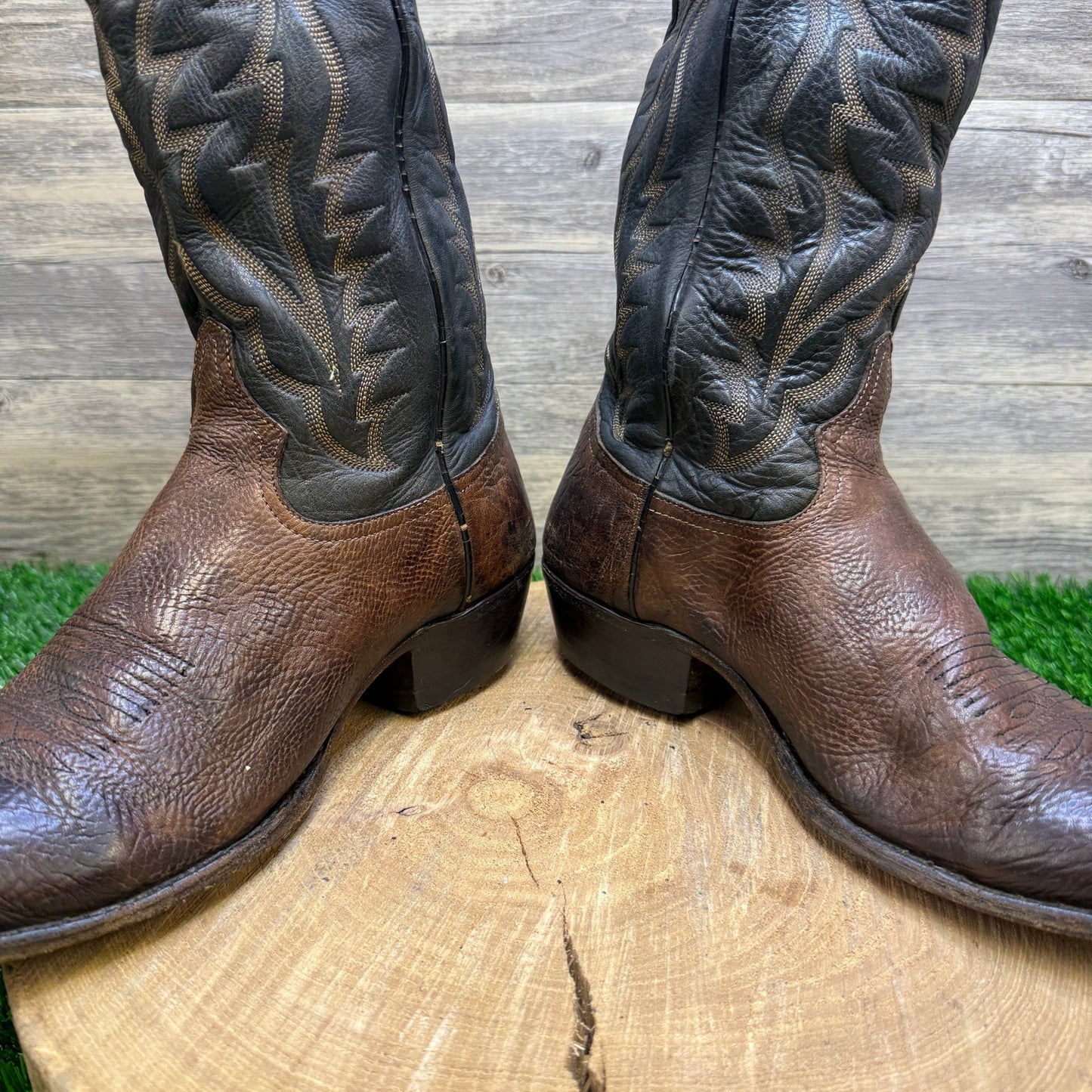 Tony Lama Men - Size 8.5EE - Vintage Black/Brown Cowboy Boots Style 6171