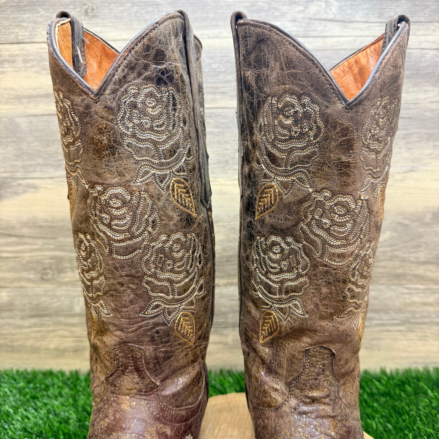 Corky’s Girl Women - Size 9 - Distressed Brown Floral Western Cowboy Boots 3660