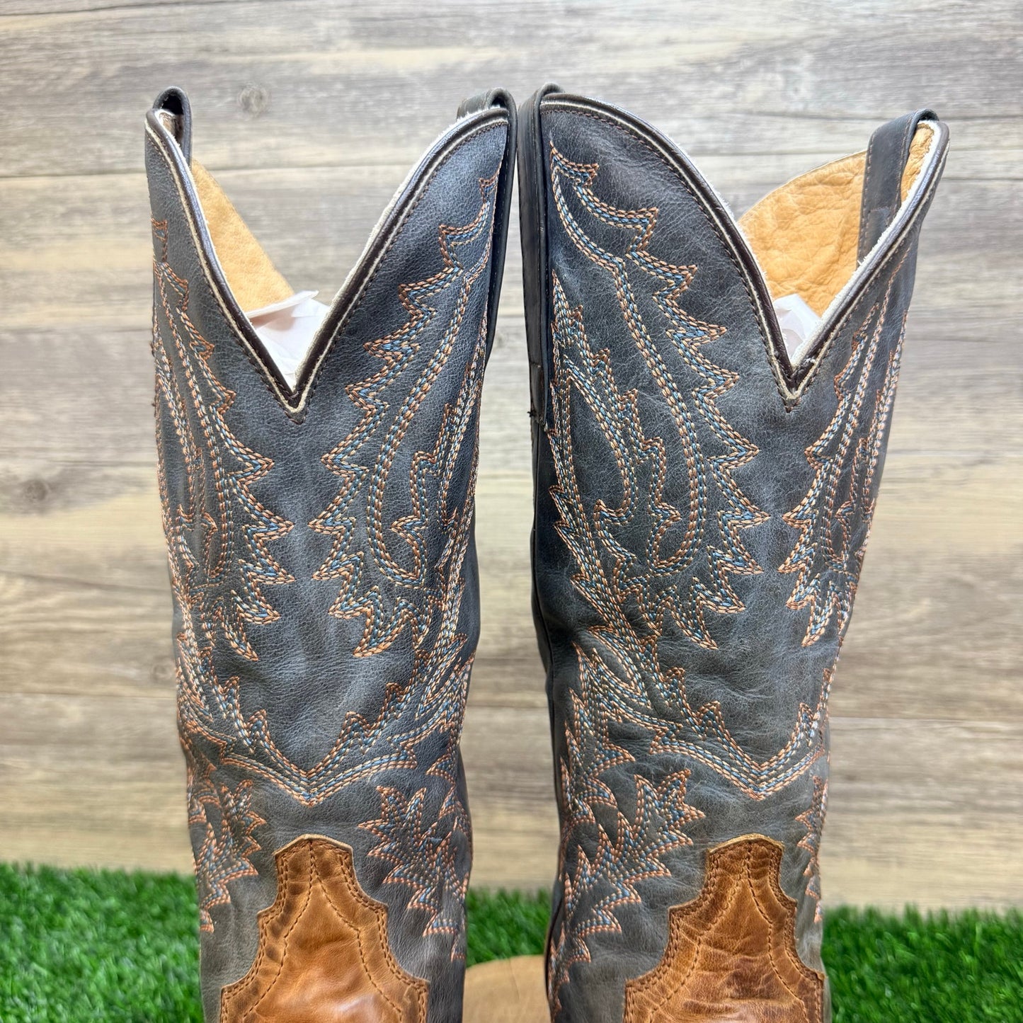 JB Dillon Men - Size 9EE - Brown / Green-Blue Western Cowboy Boots JB1200