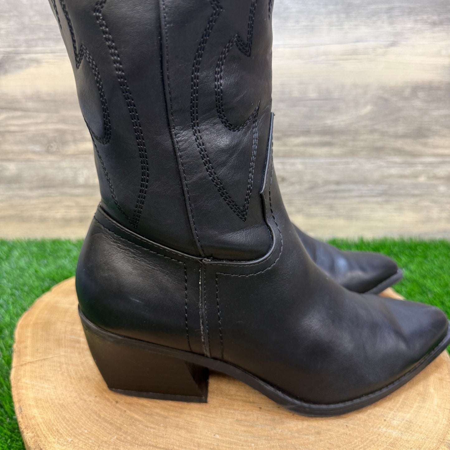 Madden NYC Women - Size 7.5 - Black Faux Leather Zipper Tall Boots Style 25193