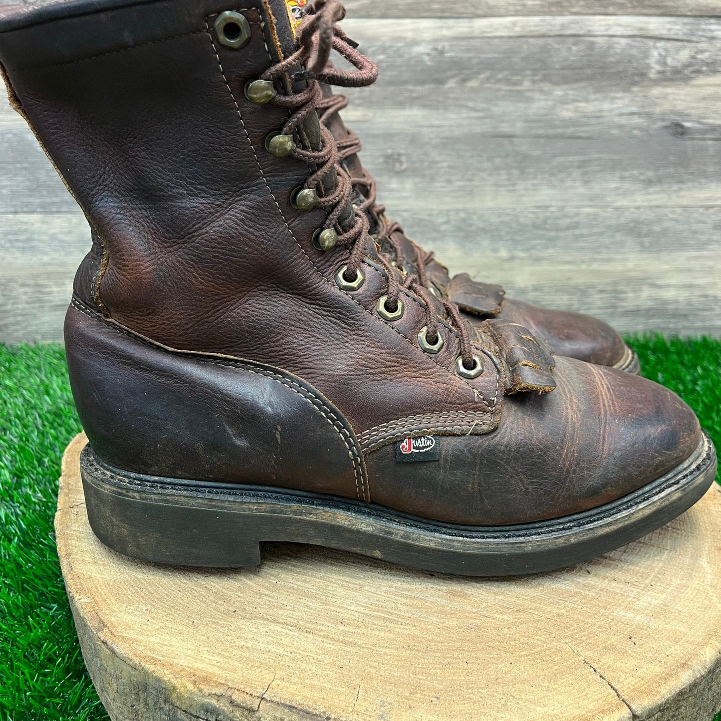 Justin Men - Size 7.5D - Brown Lace Up Work Boots Style 0761